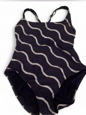 Womans Navy Wave-Print One-Piece Swimsuit